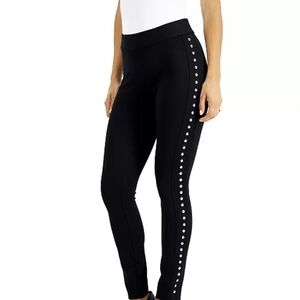 Bar III Black Ponte Leggings with Silver Stud Side Trim